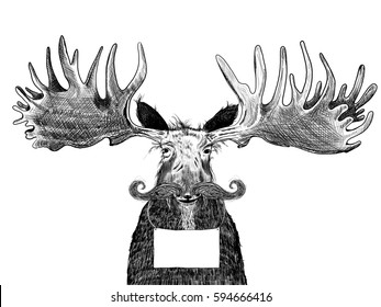 Hand Drawn Old Moose Head Illustration Stock Illustration 492129586 ...