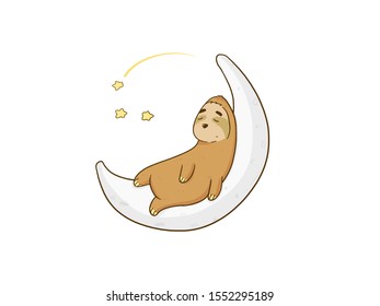 funny sloth sleeping on the moon. Cute animal for design and print. Sweet dreams - Powered by Shutterstock