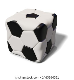 funny soccer ball cube isolated on white background. Impossible football game. 3D illustration.