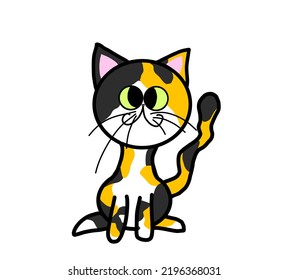 Funny Spotted Cat With Silly Eyes On A White Background