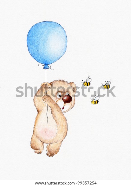 teddy bear flying with balloons