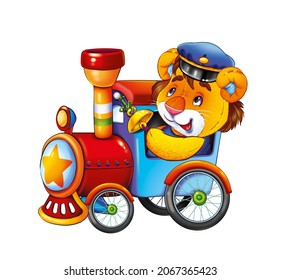 Funny Toy Lion Train Driver