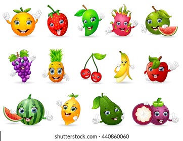 Funny various cartoon fruits