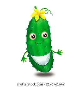 Funny Vegetable, Funny Cucumber, Vegetable Baby Print, Cute Vegetable Character, Green Vegetable