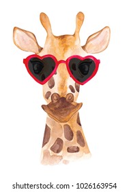 Funny Watercolor Giraffe In Sunglasses