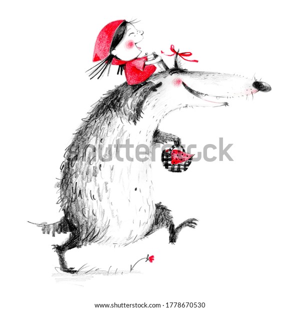 Funny Wolf Little Red Riding Hood Stock Illustration