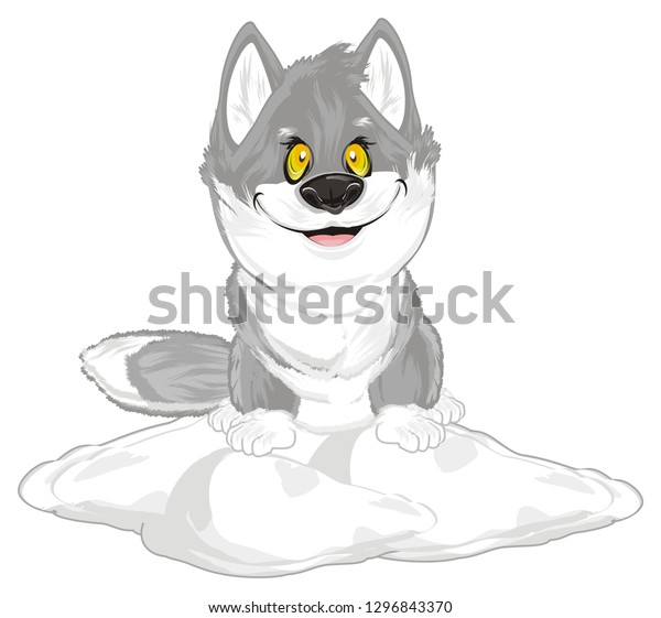 Funny Wolf Sit Snow のイラスト素材