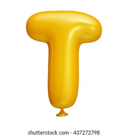 Funny yellow balloon alphabet isolated on white background. 3D illustration. Letter T