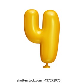 Funny Yellow Balloon Alphabet Isolated On White Background. 3D Illustration. Number 4