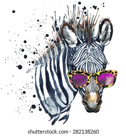 Funny zebra. watercolor illustration. african nature. tropical animal. wildlife.