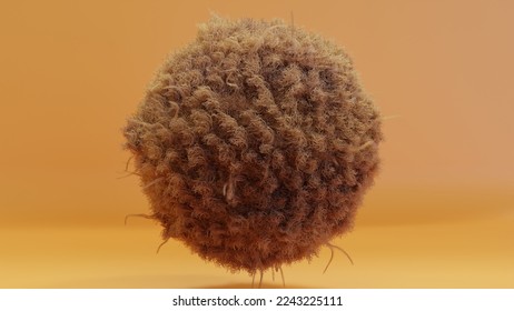 fur pompon, ball of hair, fluffy ball, colorful furry sphere, fur ball isolated, 3d render