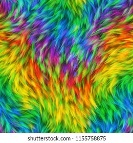 Fur seamless texture with rainbow color pattern, fabric, 3d illustration