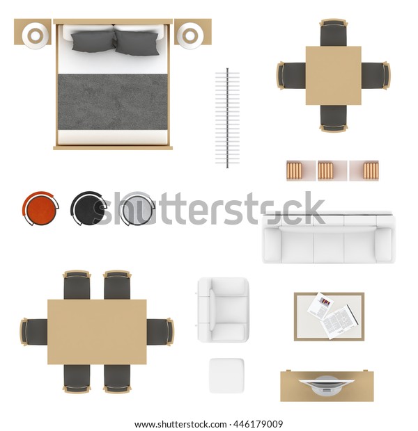 Furniture Top View Collection Bed Table Stock Illustration 446179009