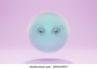 Furry Light Blue Monster, 3d Rendering