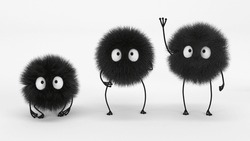 Furry Soot Sprites Family 3D Rendering
