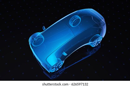 Future Blue X-ray Concept Car, 3d Render View Top