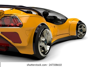 Future Car Yellow Bsck Side View