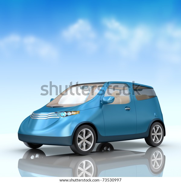 Future\
city car concept on blue background. My own\
design