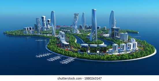 Future City in the sea.3d render