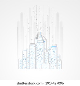 Future city skyline illustration. Futuristic network representation. Graphic concept for your design, 3d illustration 