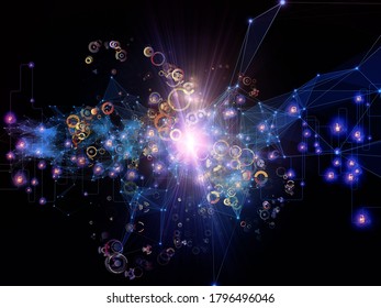 Future Connection series. Interplay of network lines, lights and symbols  against dark background on the subject of modern technology, networking, telecommunications and science.