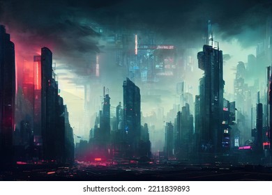 Future Modern City Urban Building Concept Blue Night Cityscape. 3d Illustration.