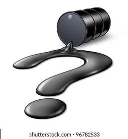 Future Of Oil And Gas Prices Questions On The Value Of A Barrel Of Crude With A Fuel Spill In The Shape Of A Question Mark As An Icon Of The Prediction Of Energy And The Global Petroleum Industry.