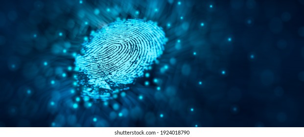 Future security technology. Fingerprint scan provides security access in DOF. Fingerprint Security Concept. 3D Render.