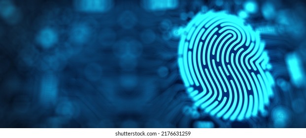 Future security technology. Fingerprint scan provides security access in DOF. Fingerprint Security Concept. 3D Render.