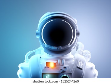 Future Space Exploration. A Portrait Of A Adult Astronaut In A Futuristic And Protective Space Suit. 3D Illustration.