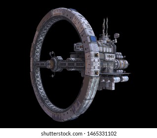 Future Space Station Isolated on Black Background 3D Illustration