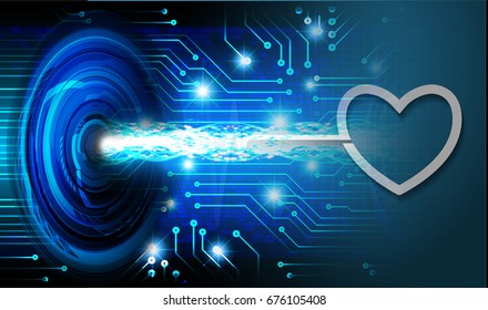 Future Technology, Blue Eye Cyber Security Concept Background, Abstract Hi Speed Digital Internet.motion Move Blur. Pixel. Heart Wave EKG