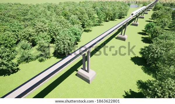 Future train maglev hyperloop transportation\
technologies 3d\
render