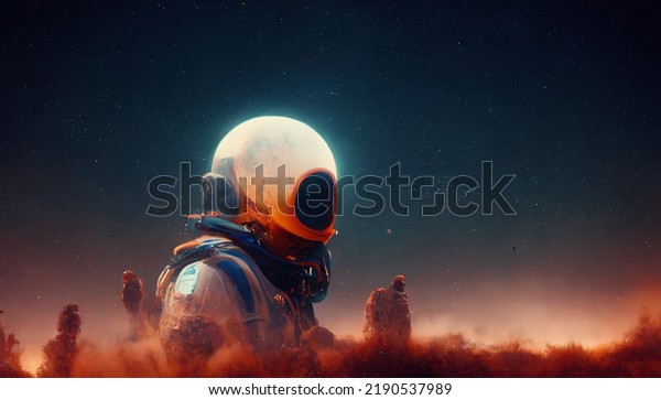 Futurist Astronaut space\
suit poster, space poster with sci fi astronaut suit and nebula 3d\
rendering 