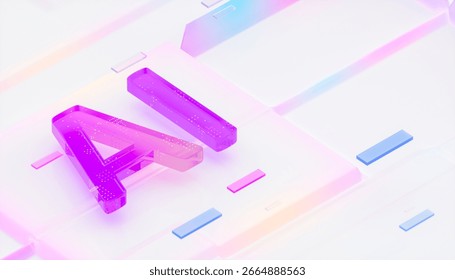 Futuristic 3D AI (artificial intelligence) glass Icon in Gradient Colors. AI technology concept.