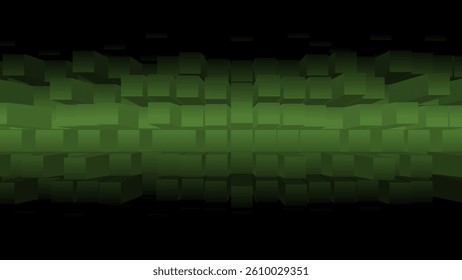 Futuristic 3D green cubes background with dark gradient. Perfect for tech, digital, and modern designs. Abstract perspective with geometric depth and motion illusion.