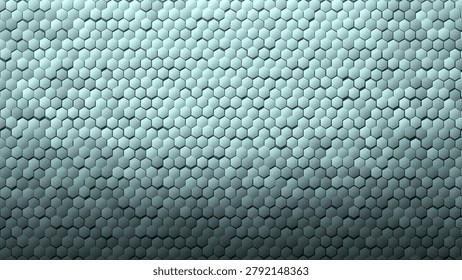 A futuristic 3D honeycomb structure with a cool teal gradient, representing abstract technology, connectivity, and modern geometric design patterns.