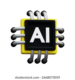 A futuristic 3D illustration of an AI processor chip, symbolizing artificial intelligence, machine learning, and advanced digital technology