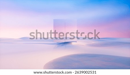 Futuristic 3d landscape background with cube mirror reflection the sky. Innovation technology concept