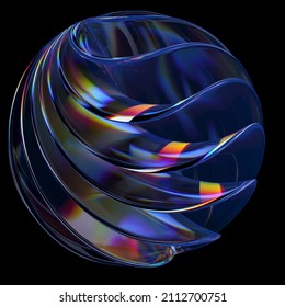 Futuristic 3d rendering abstract ball  color gradient spherical glass orb black  modern graphic design element