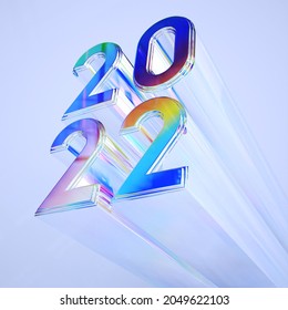 Futuristic 3d shape New year 2022 achievement, numeral 2022 grand opening banner concept, modern colorful art design element isolated 3d rendering