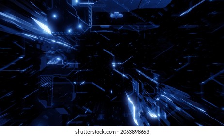 Futuristic Abstract Blue Cyberspace VR Gaming Loop Background With Crypto Currency And Blockchain Technology Live Stream Design Concept. 3D Illustration Banner With Copy Space For Social Media Content