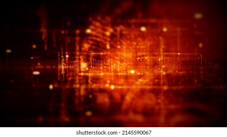 Futuristic abstract de-focus flowing data matrix, telemetry and encrypt numbers display with particles simulation in cyber space environment for head up display background