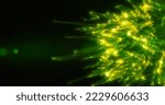 Futuristic abstract green emerald sharp glass crystals from waves, smoky lines magical energy glowing neon isolated on black background. Abstract background. Screensaver.