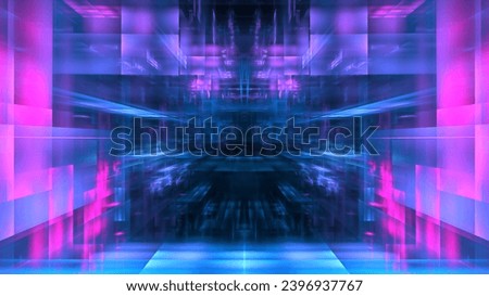 Futuristic abstract light, perspective, glowing background, technology design, science wallpaper, tunnel space. 3d render