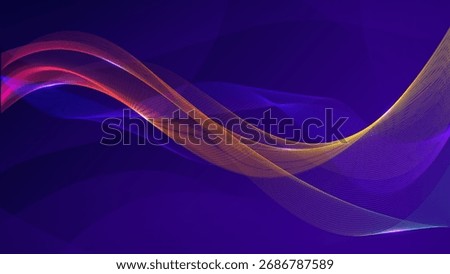 Futuristic abstract waves with glowing lines on a purple background. Neon light flow effect in orange, pink, and violet tones for tech, digital, or modern visual design.