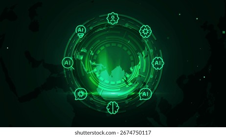 Futuristic AI Technology Globe with Network Connections in a Digital Green Theme