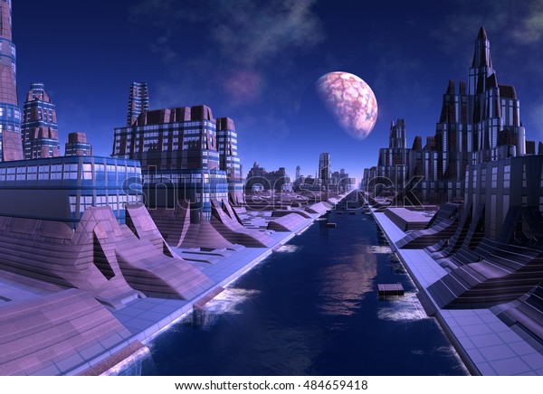 Futuristic Alien City 3d Rendered Computer Stock Illustration 484659418