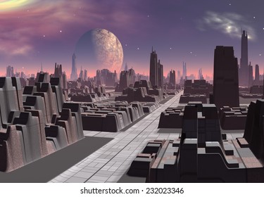 Alien City Skyline Stock Illustration Royalty Free Stock