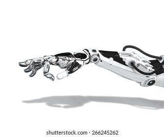 Futuristic Android Hand With Pinched Fingers. Sci-fi Technology Design Concept Of Robotic Arm.